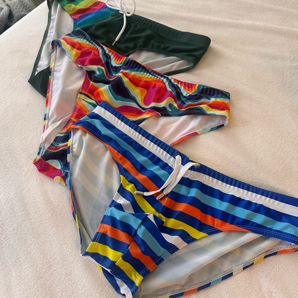 Men's Swim Briefs - Multicolor Stripes and Waves